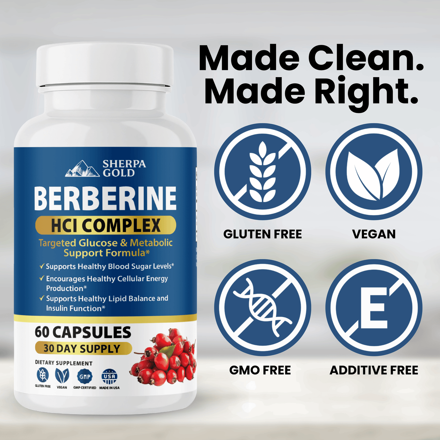 Sherpa Gold Pure Berberine β HCl Complex (60 Capsules)